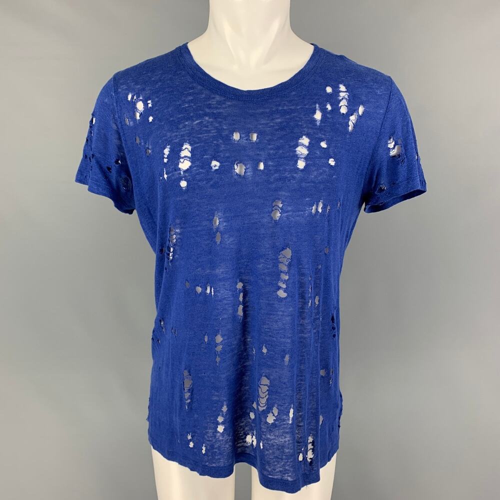 IRO Size XS Royal Blue Distressed Linen Crew-Neck Clay T-shirt